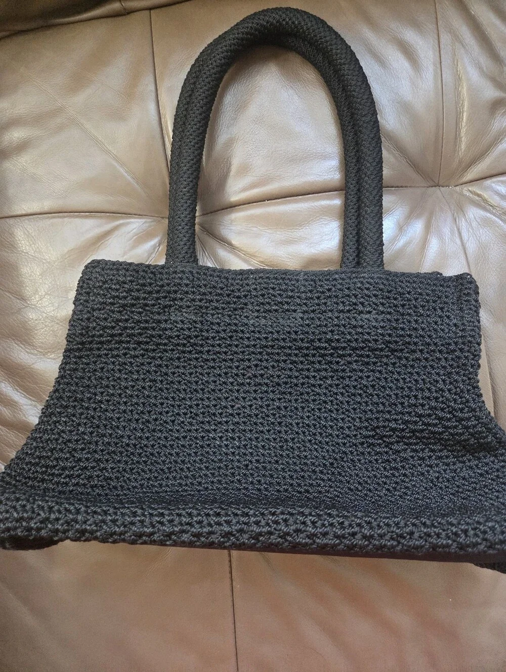 Vintage Y2K The Sak Hand Crochet Black Shoulder Bag Tote Baby Pink Lining